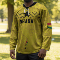 Custom World Football 2026 Ghana Hockey Jersey Black Stars Rise with Yellow Adinkra Pattern
