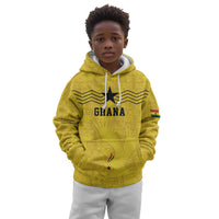 Custom World Football 2026 Ghana Kid Hoodie Black Stars Rise with Yellow Adinkra Pattern