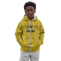 Custom World Football 2026 Ghana Kid Hoodie Black Stars Rise with Yellow Adinkra Pattern