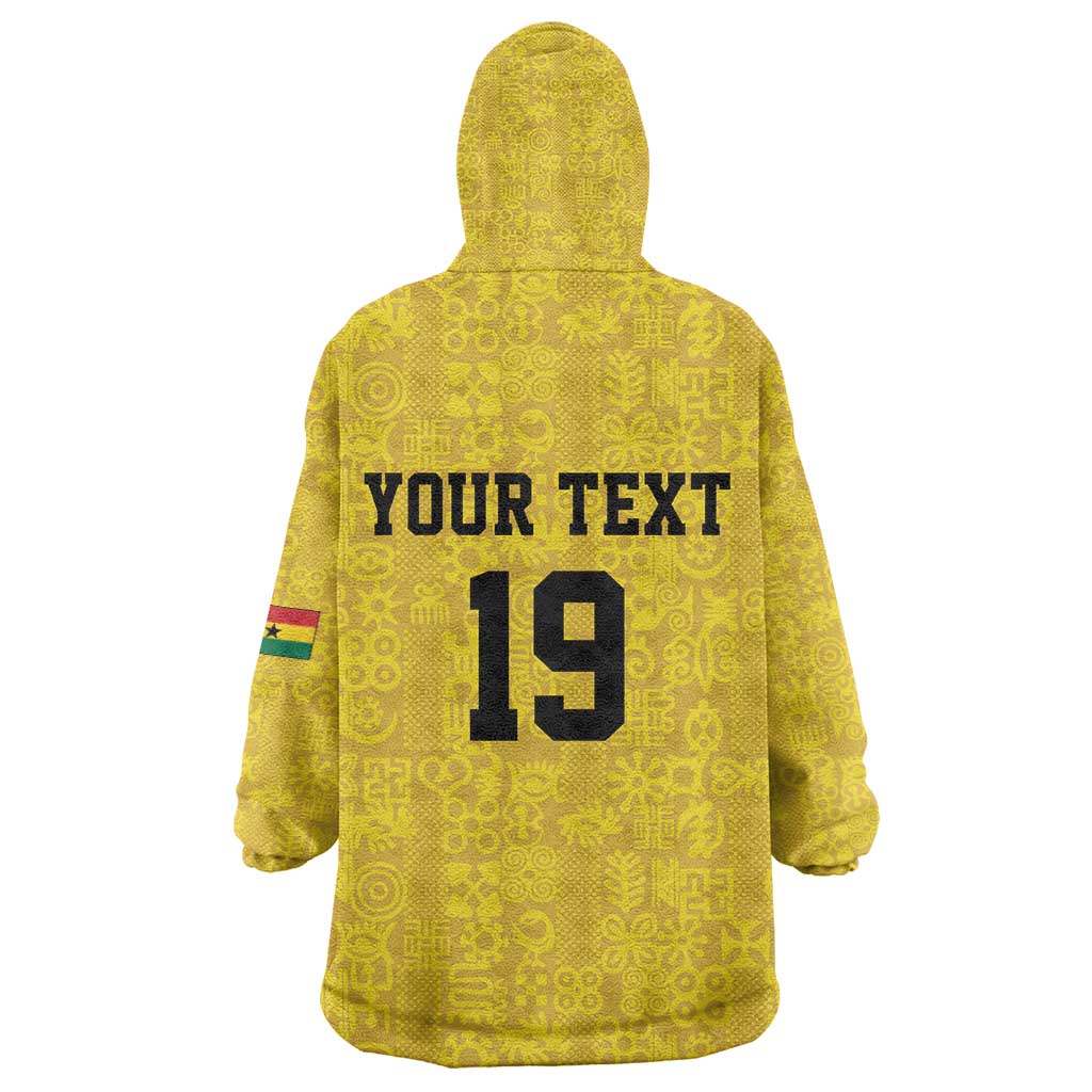 Custom World Football 2026 Ghana Kid Wearable Blanket Hoodie Black Stars Rise with Yellow Adinkra Pattern