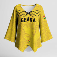 Custom World Football 2026 Ghana Kimono Sleeve Blouse Black Stars Rise with Yellow Adinkra Pattern