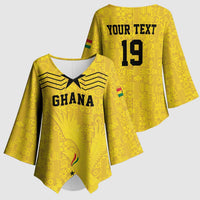 Custom World Football 2026 Ghana Kimono Sleeve Blouse Black Stars Rise with Yellow Adinkra Pattern