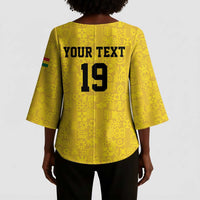 Custom World Football 2026 Ghana Kimono Sleeve Blouse Black Stars Rise with Yellow Adinkra Pattern