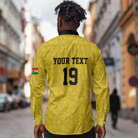 Custom World Football 2026 Ghana Long Sleeve Button Shirt Black Stars Rise with Yellow Adinkra Pattern