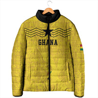 Custom World Football 2026 Ghana Padded Jacket Black Stars Rise with Yellow Adinkra Pattern