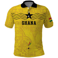 Custom World Football 2026 Ghana Polo Shirt Black Stars Rise with Yellow Adinkra Pattern