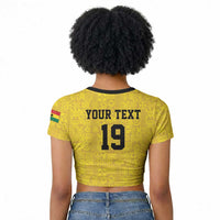 Custom World Football 2026 Ghana Raglan Cropped T shirt Black Stars Rise with Yellow Adinkra Pattern