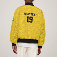 Custom World Football 2026 Ghana Sleeve Zip Bomber Jacket Black Stars Rise with Yellow Adinkra Pattern