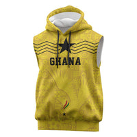Custom World Football 2026 Ghana Sleeveless Hoodie Black Stars Rise with Yellow Adinkra Pattern