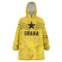 Custom World Football 2026 Ghana Wearable Blanket Hoodie Black Stars Rise with Yellow Adinkra Pattern