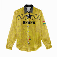 Custom World Football 2026 Ghana Women Casual Shirt Black Stars Rise with Yellow Adinkra Pattern