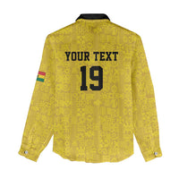 Custom World Football 2026 Ghana Women Casual Shirt Black Stars Rise with Yellow Adinkra Pattern