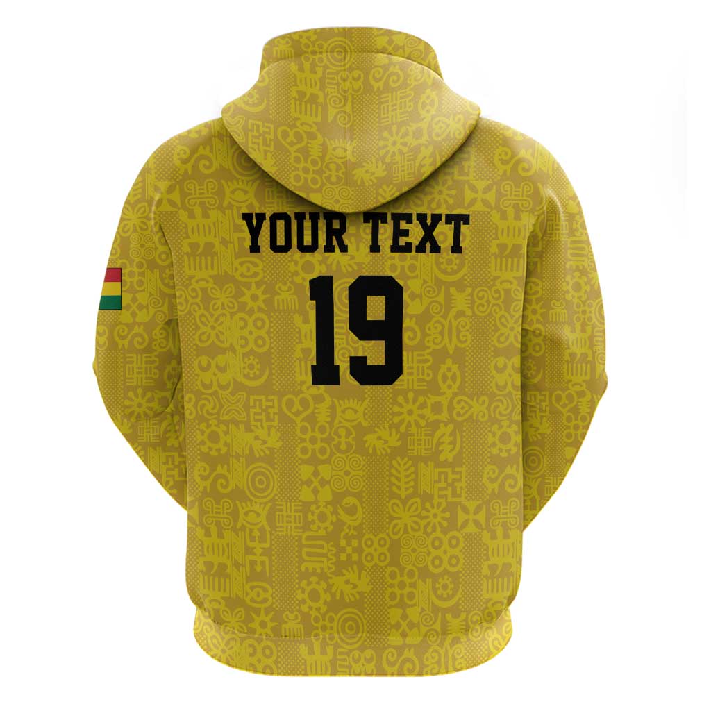 Custom World Football 2026 Ghana Zip Hoodie Black Stars Rise with Yellow Adinkra Pattern