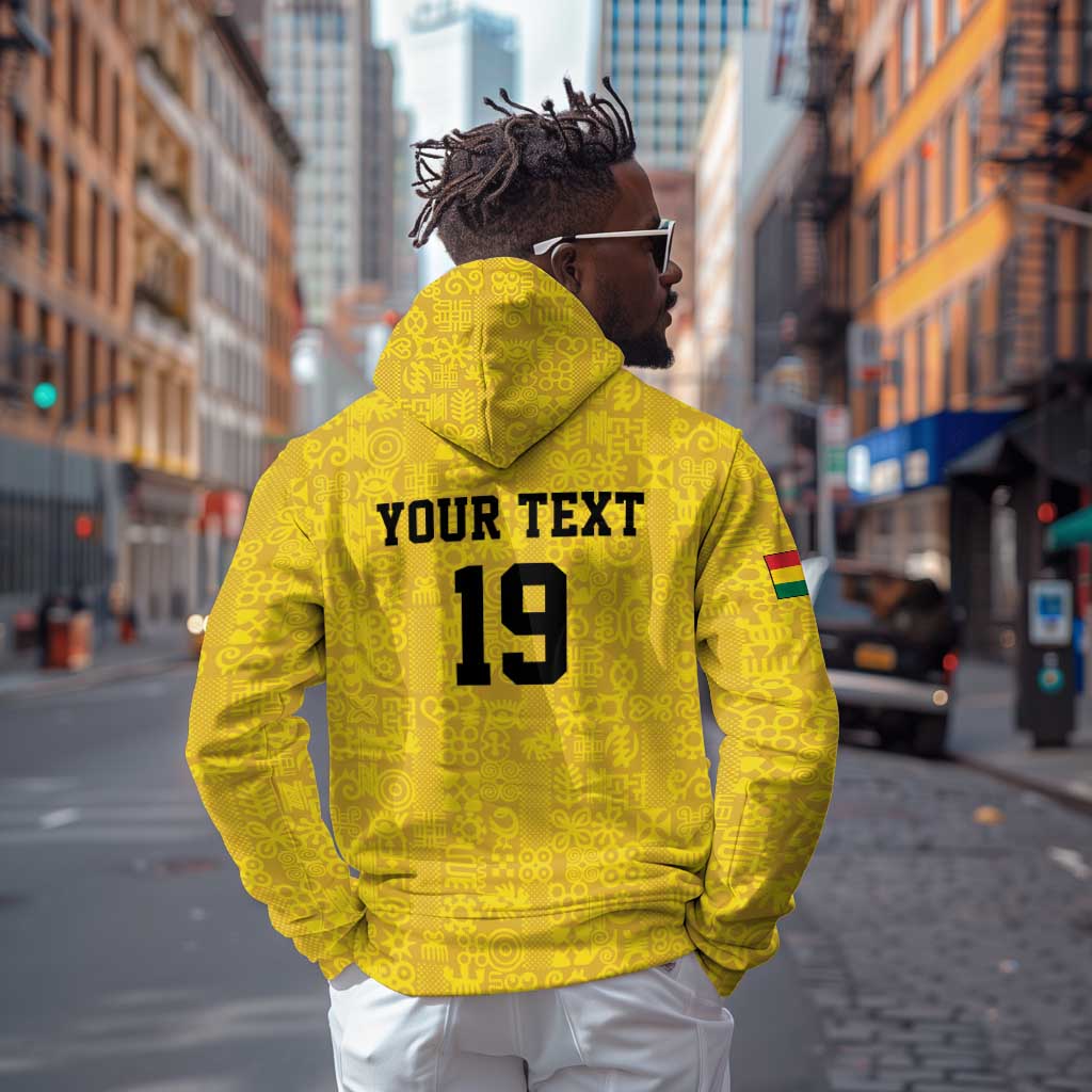 Custom World Football 2026 Ghana Zip Hoodie Black Stars Rise with Yellow Adinkra Pattern