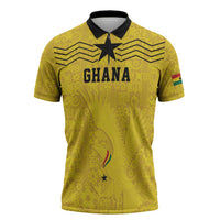 Custom World Football 2026 Ghana Zipper Polo Shirt Black Stars Rise with Yellow Adinkra Pattern
