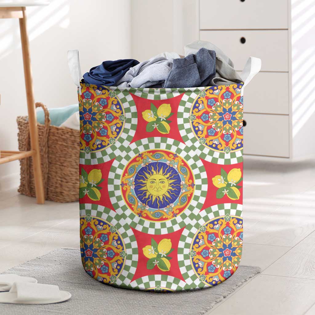Green Sicilian Majolica Lemon Sun Art Laundry Basket