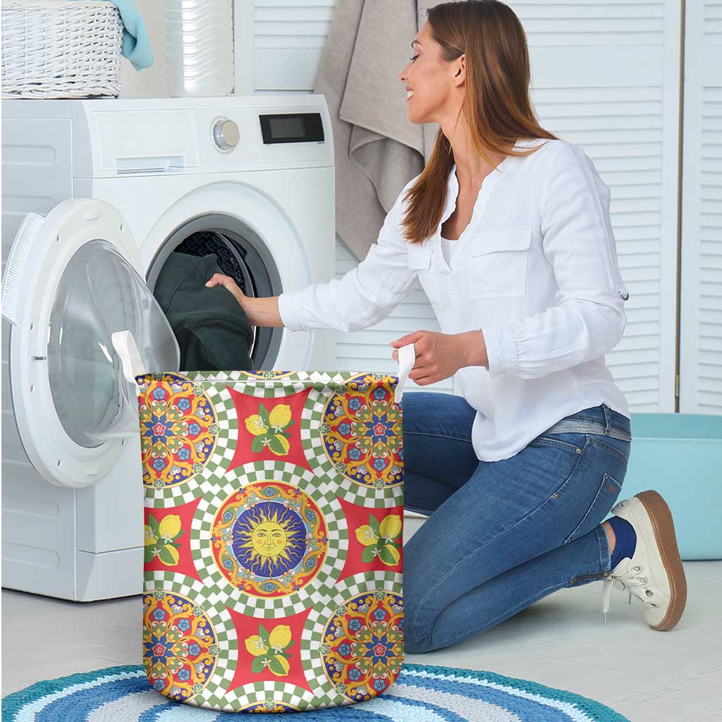 Green Sicilian Majolica Lemon Sun Art Laundry Basket