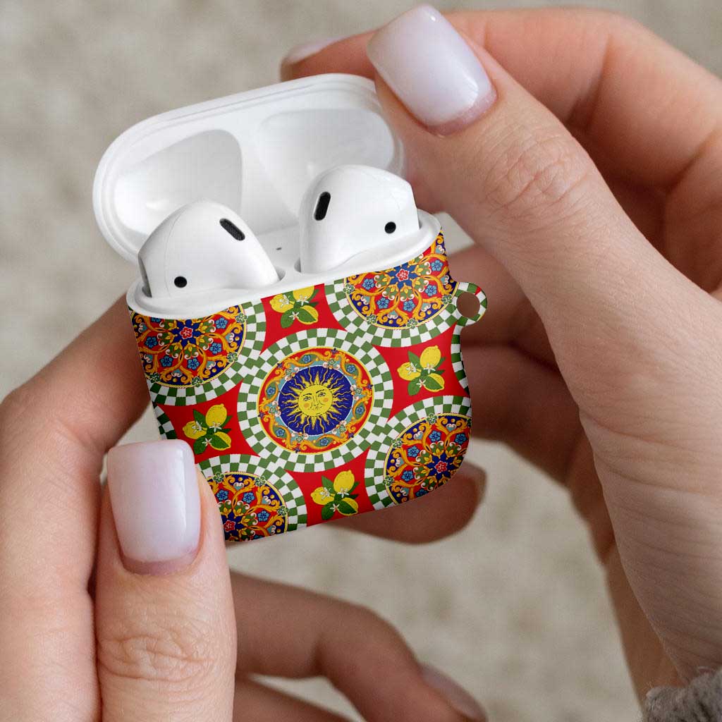 Green Sicilian Majolica Lemon Sun Art AirPods Case