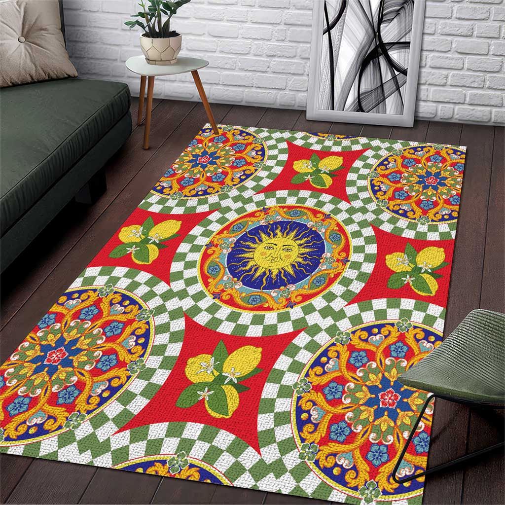 Green Sicilian Majolica Lemon Sun Art Area Rug