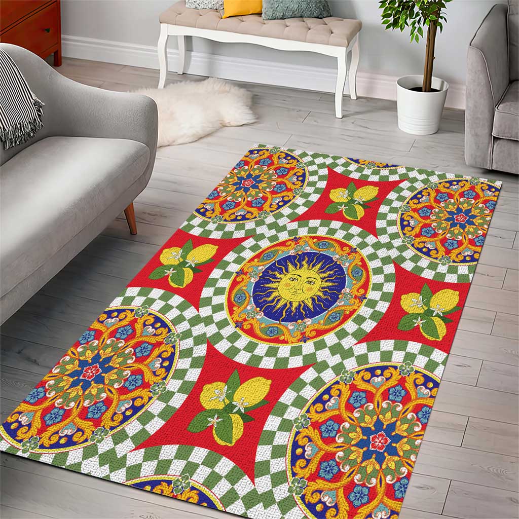 Green Sicilian Majolica Lemon Sun Art Area Rug