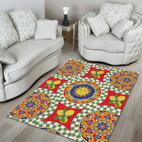 Green Sicilian Majolica Lemon Sun Art Area Rug