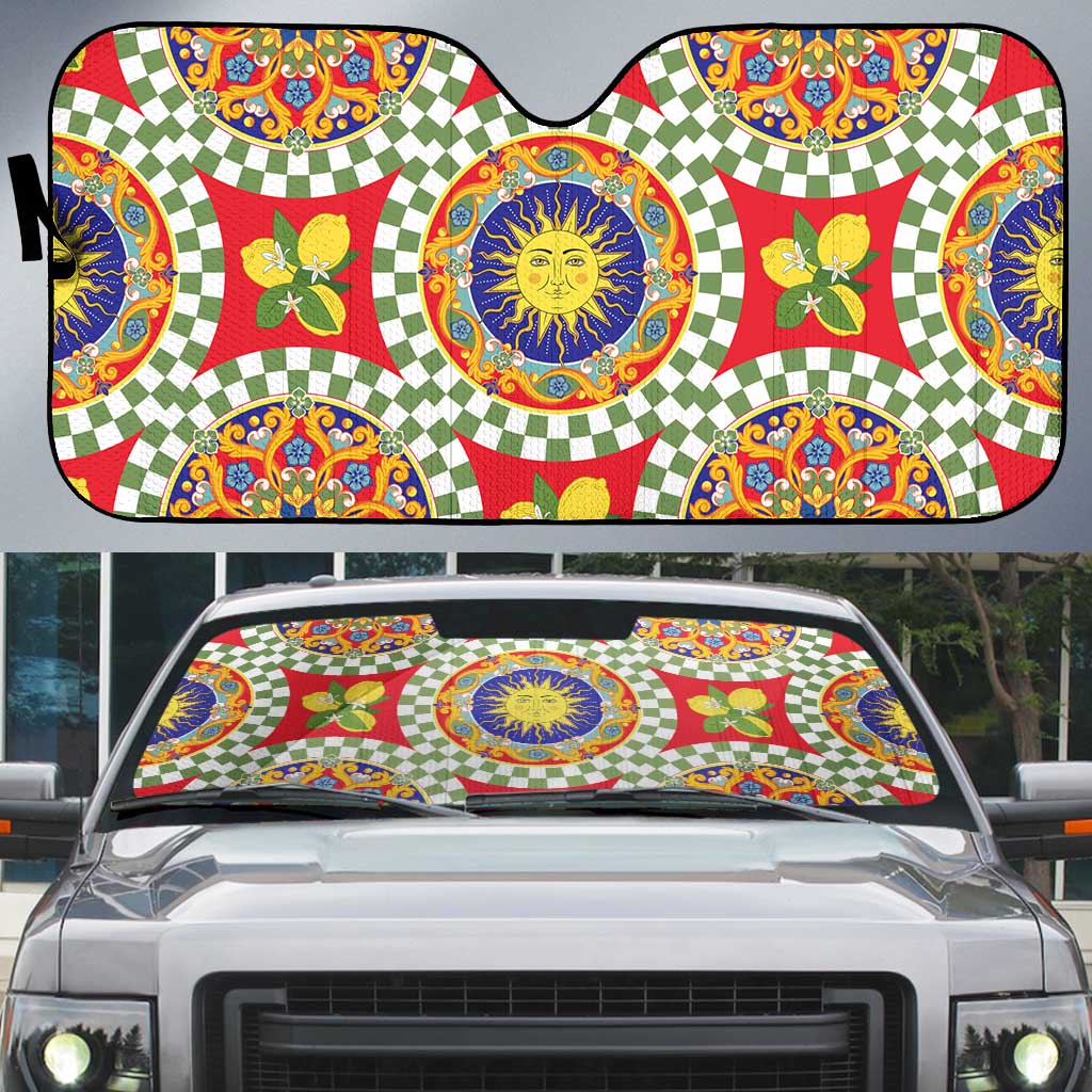 Green Sicilian Majolica Lemon Sun Art Auto Sun Shade