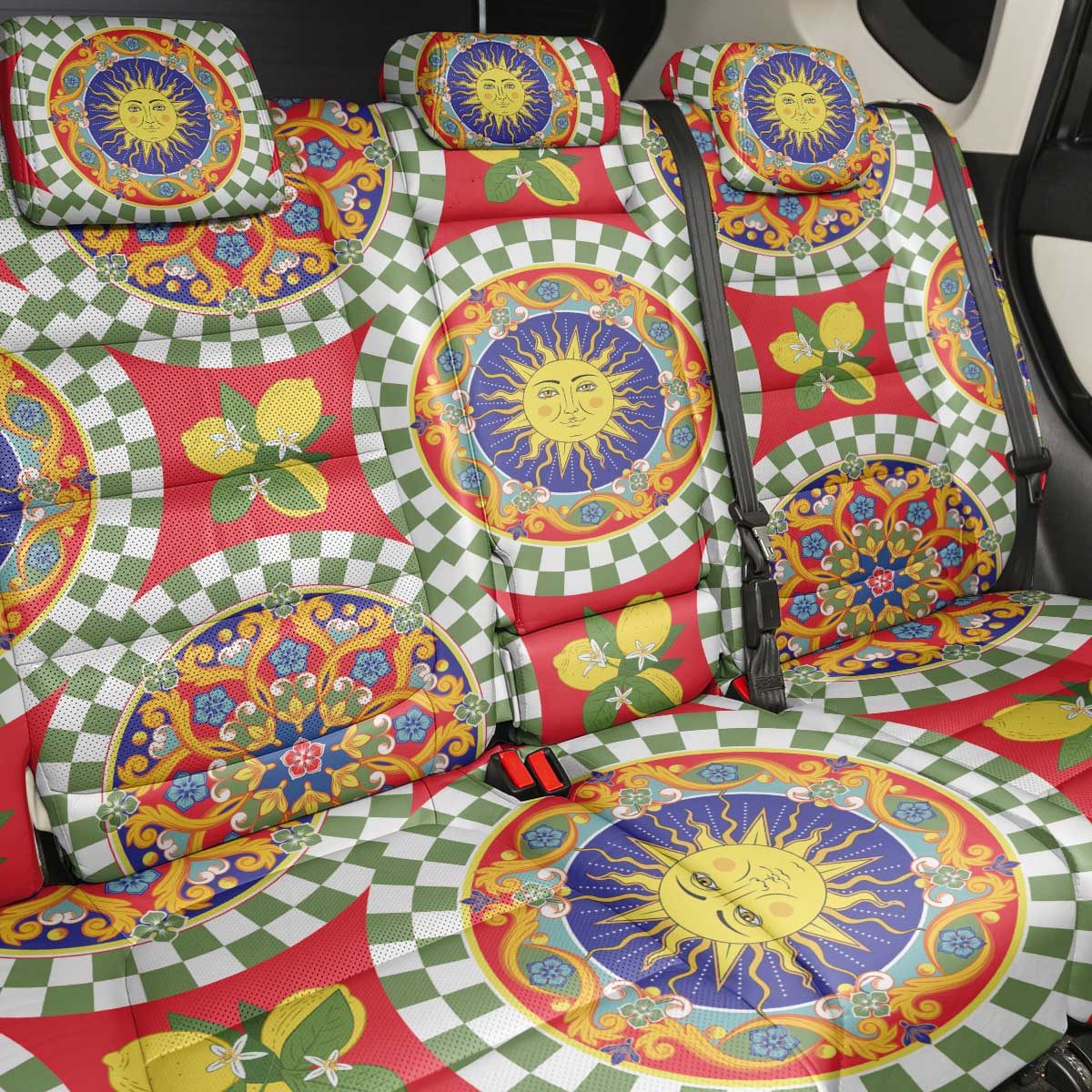 Green Sicilian Majolica Lemon Sun Art Back Car Seat Cover