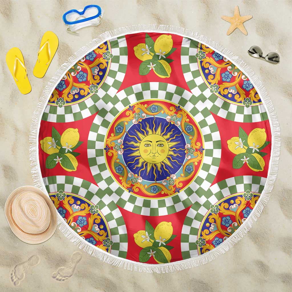 Green Sicilian Majolica Lemon Sun Art Beach Blanket