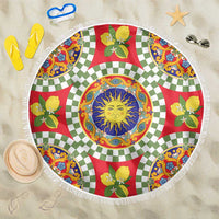 Green Sicilian Majolica Lemon Sun Art Beach Blanket