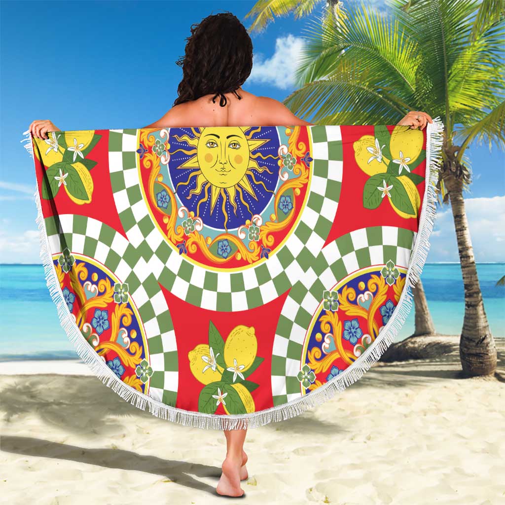 Green Sicilian Majolica Lemon Sun Art Beach Blanket