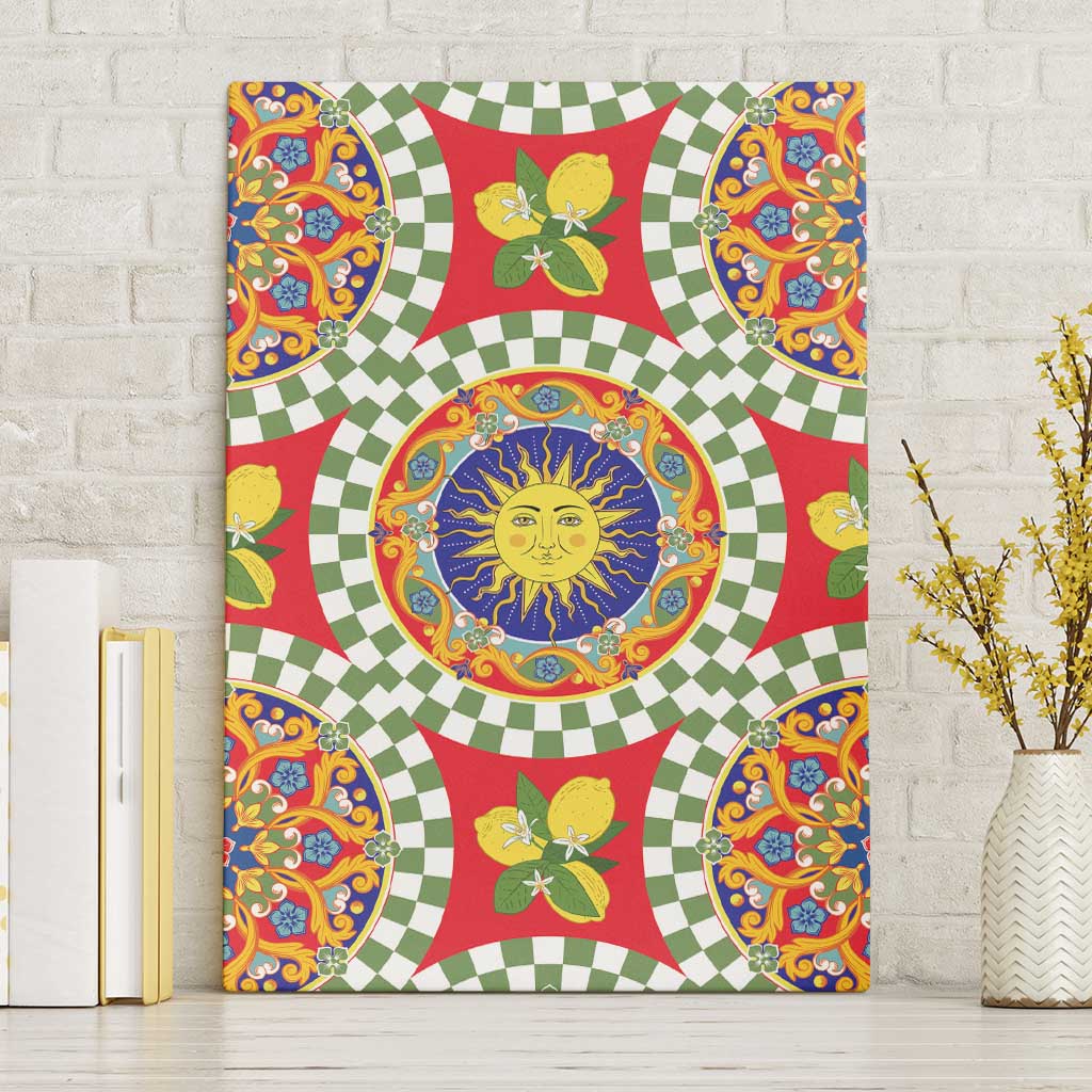 Green Sicilian Majolica Lemon Sun Art Canvas Wall Art