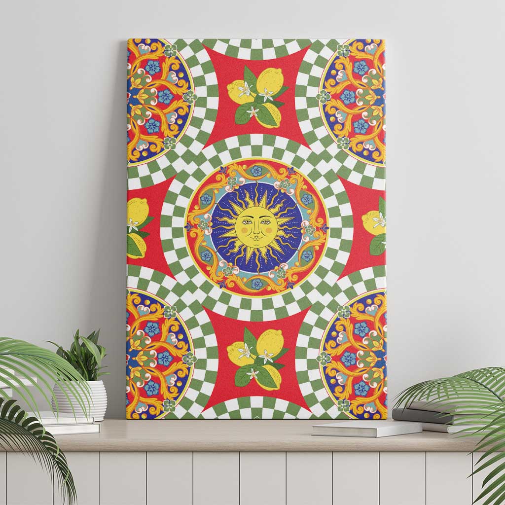 Green Sicilian Majolica Lemon Sun Art Canvas Wall Art