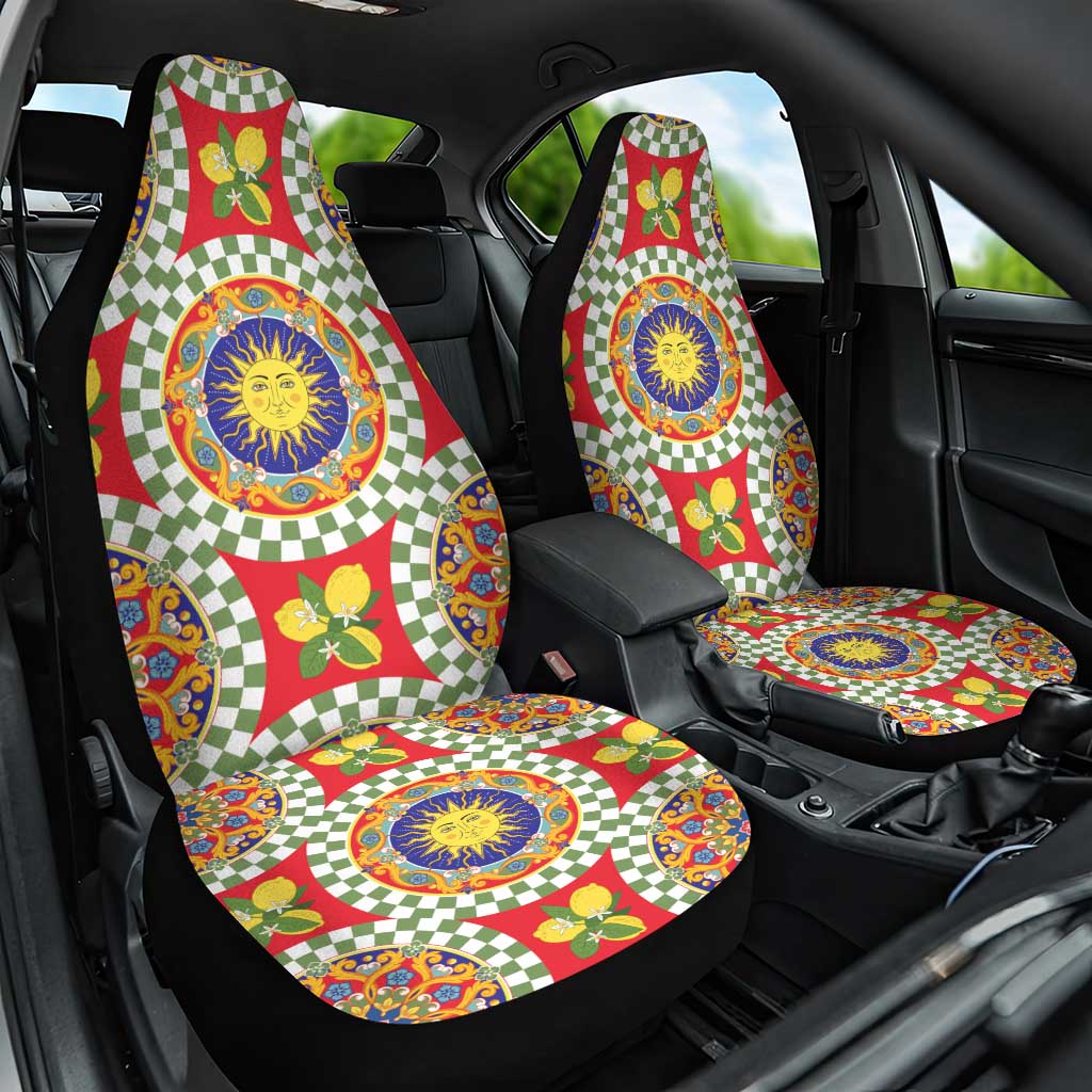 Green Sicilian Majolica Lemon Sun Art Car Seat Cover