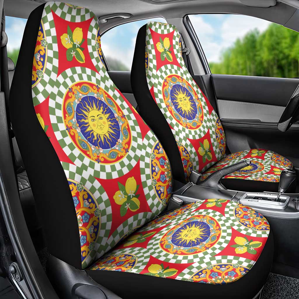Green Sicilian Majolica Lemon Sun Art Car Seat Cover