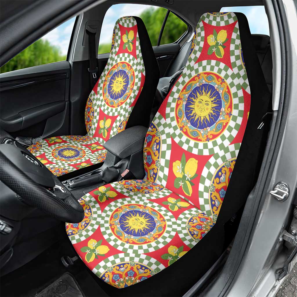 Green Sicilian Majolica Lemon Sun Art Car Seat Cover