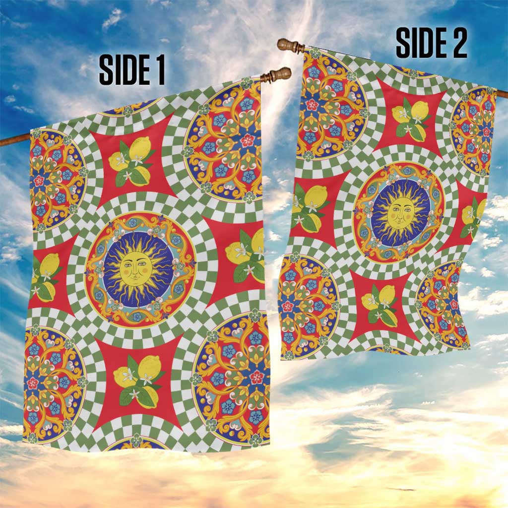Green Sicilian Majolica Lemon Sun Art Garden Flag
