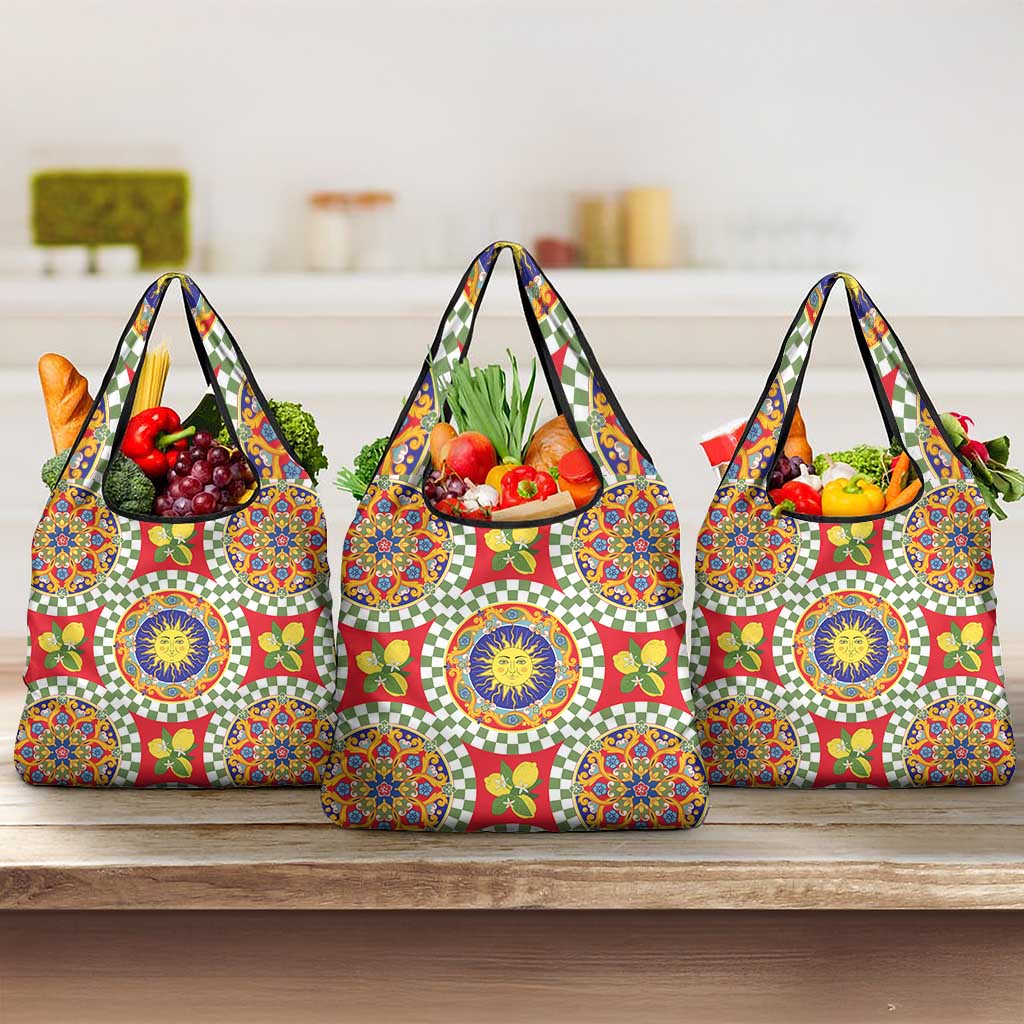 Green Sicilian Majolica Lemon Sun Art Grocery Bag