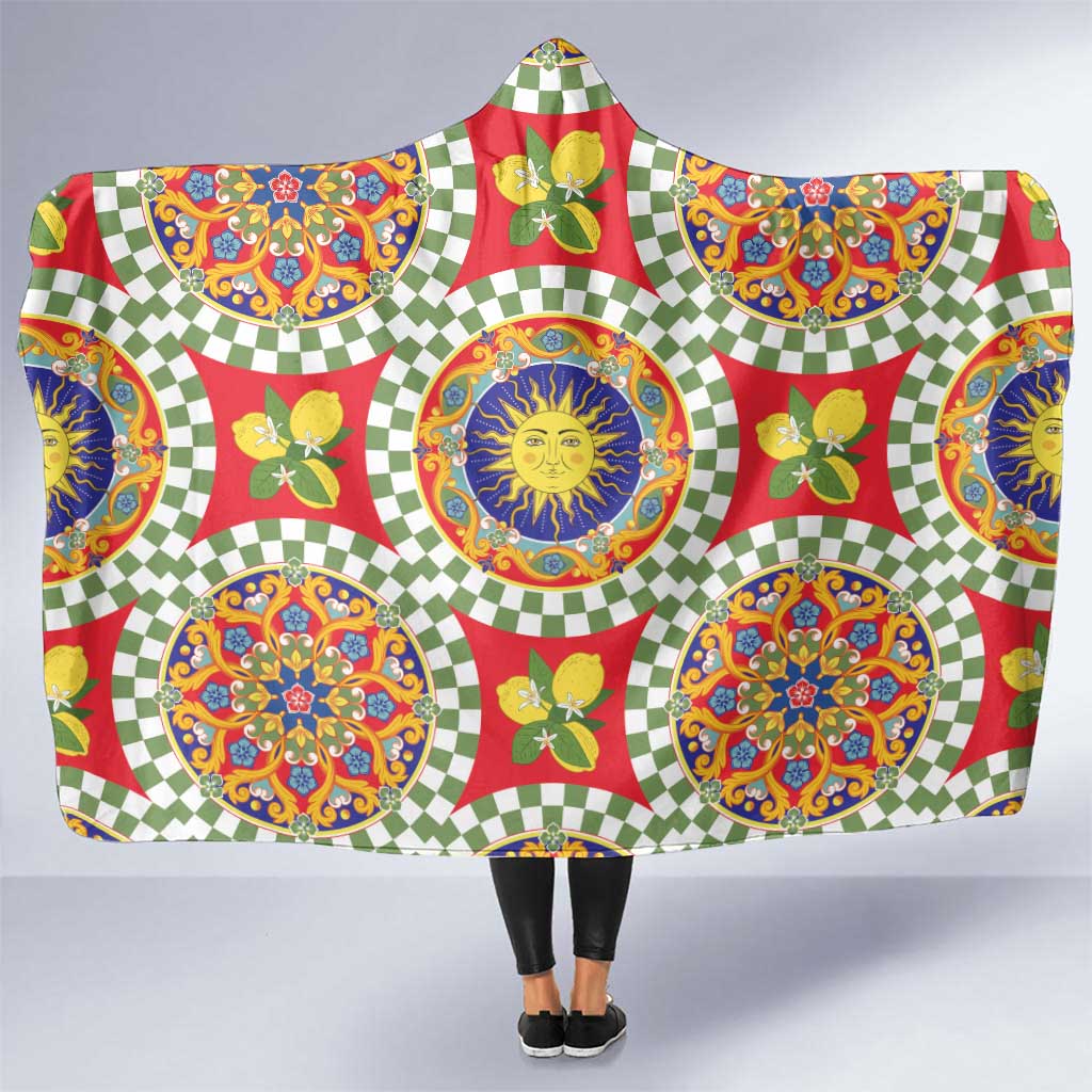 Green Sicilian Majolica Lemon Sun Art Hooded Blanket