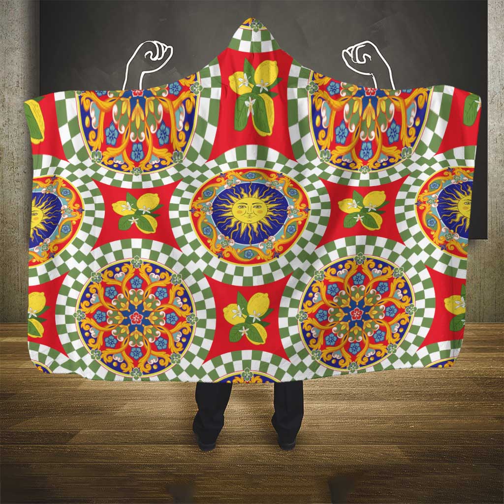 Green Sicilian Majolica Lemon Sun Art Hooded Blanket
