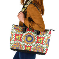 Green Sicilian Majolica Lemon Sun Art Leather Tote Bag