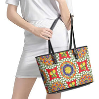 Green Sicilian Majolica Lemon Sun Art Leather Tote Bag