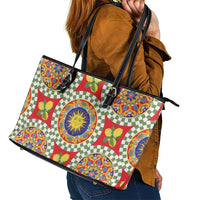 Green Sicilian Majolica Lemon Sun Art Leather Tote Bag