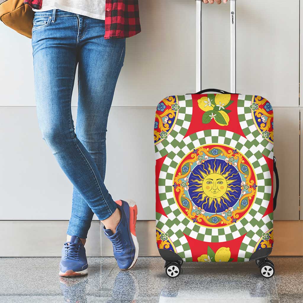 Green Sicilian Majolica Lemon Sun Art Luggage Cover