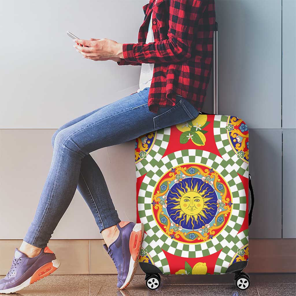 Green Sicilian Majolica Lemon Sun Art Luggage Cover