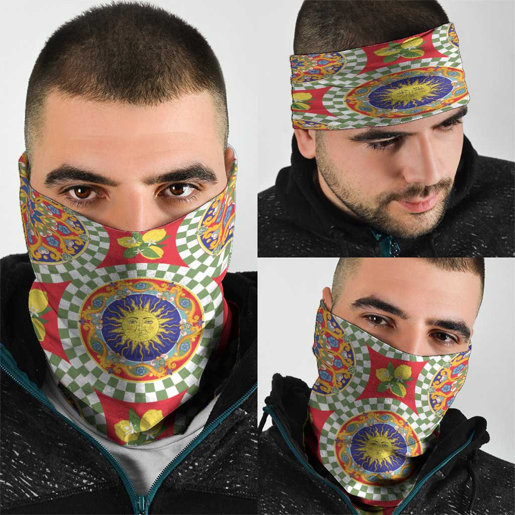 Green Sicilian Majolica Lemon Sun Art Neck Gaiter
