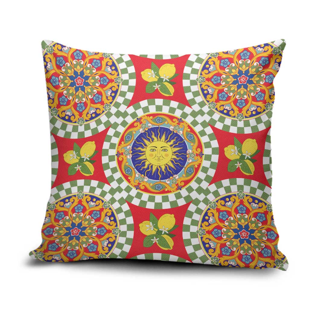 Green Sicilian Majolica Lemon Sun Art Pillow Cover