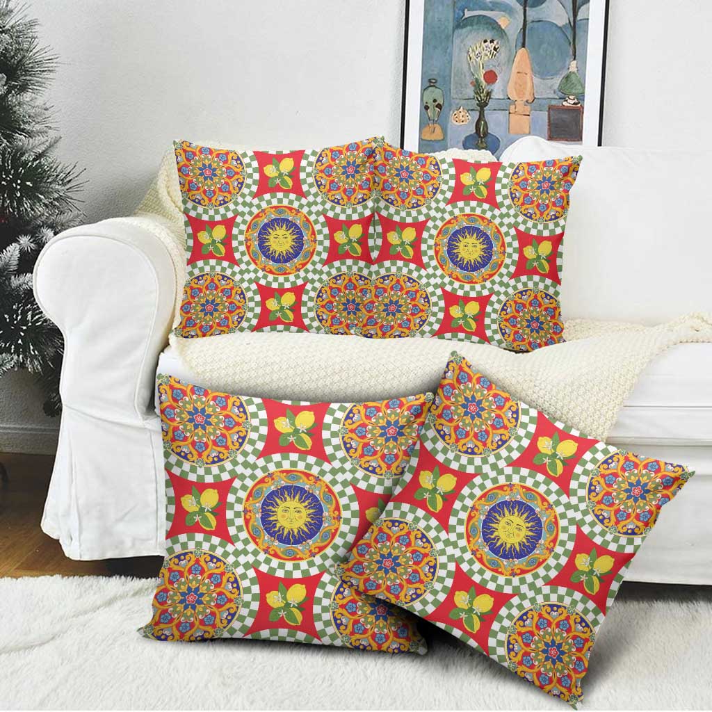 Green Sicilian Majolica Lemon Sun Art Pillow Cover