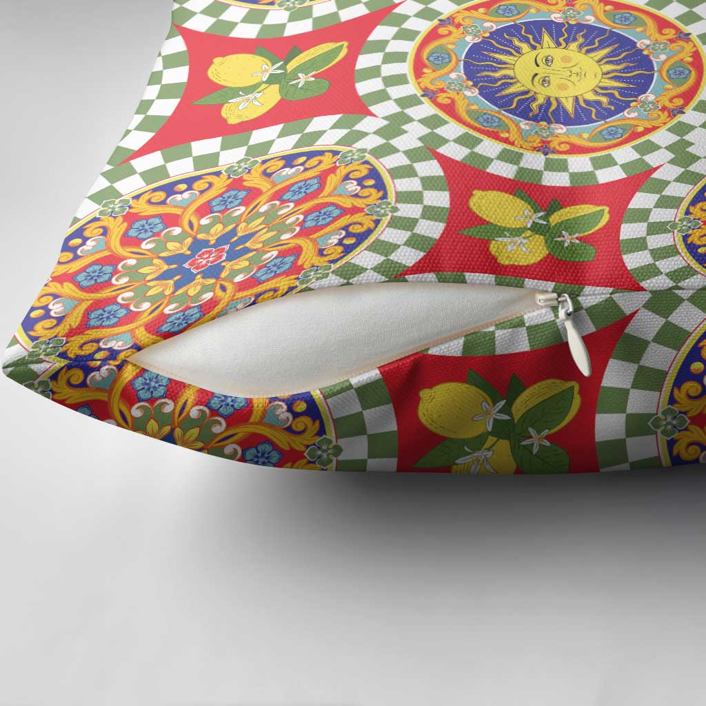 Green Sicilian Majolica Lemon Sun Art Pillow Cover