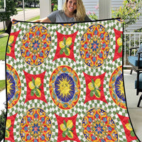 Green Sicilian Majolica Lemon Sun Art Quilt