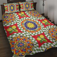 Green Sicilian Majolica Lemon Sun Art Quilt Bed Set